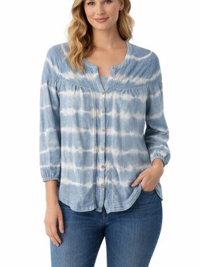 new directions Blue and White Tie-Dye Button Front Womens Shirt